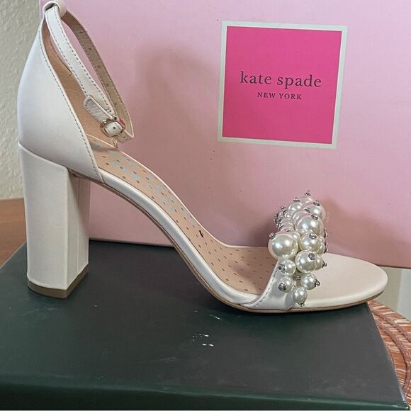 NIB Kate Spade Rosa Pearly Stud Ankle-strap Block Heels Ivory Parchment Size 6.5 - Picture 7 of 13